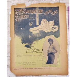 1904 Burglar‎ and His Child Antique Sheet Music Newspaper Chippy Wall Art
